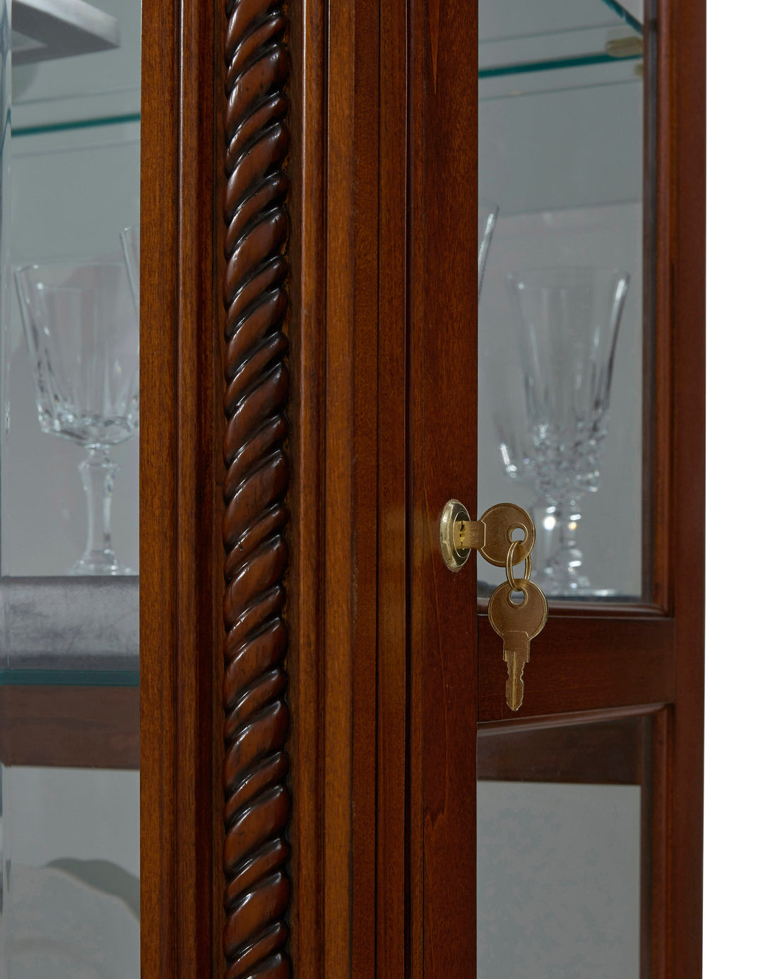 Curios Cherry Brown Lighted Sliding Door 5 Shelf Curio Cabinet - 20485