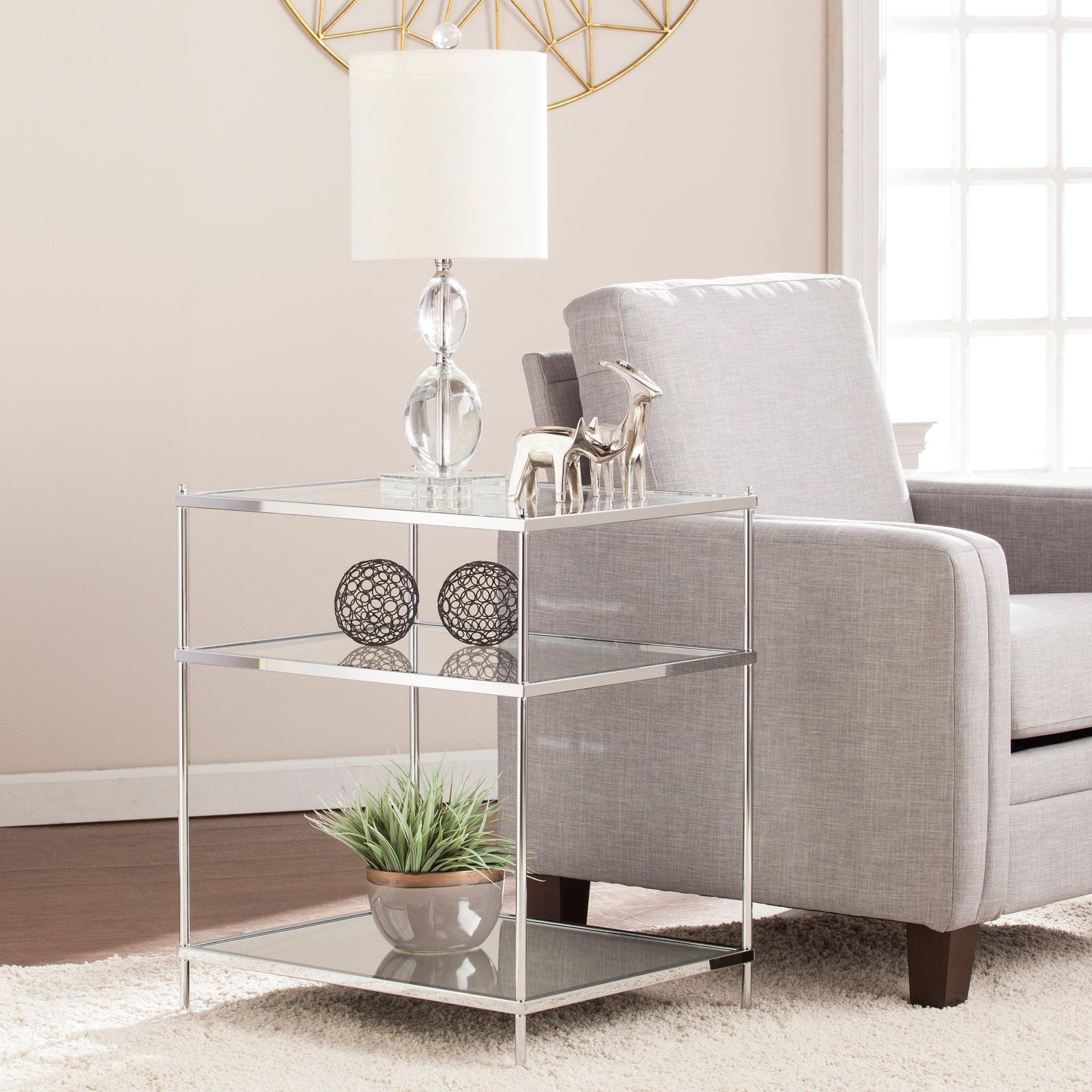 SEI Furniture Knox Glam Mirrored Side Table - Chrome ACCENT TABLES