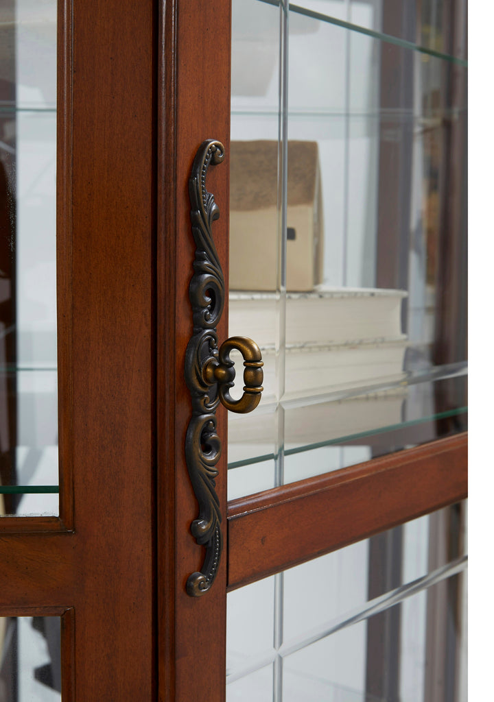Curios Warm Cherry Brown Mirrored Corner Curio Cabinet - 20671