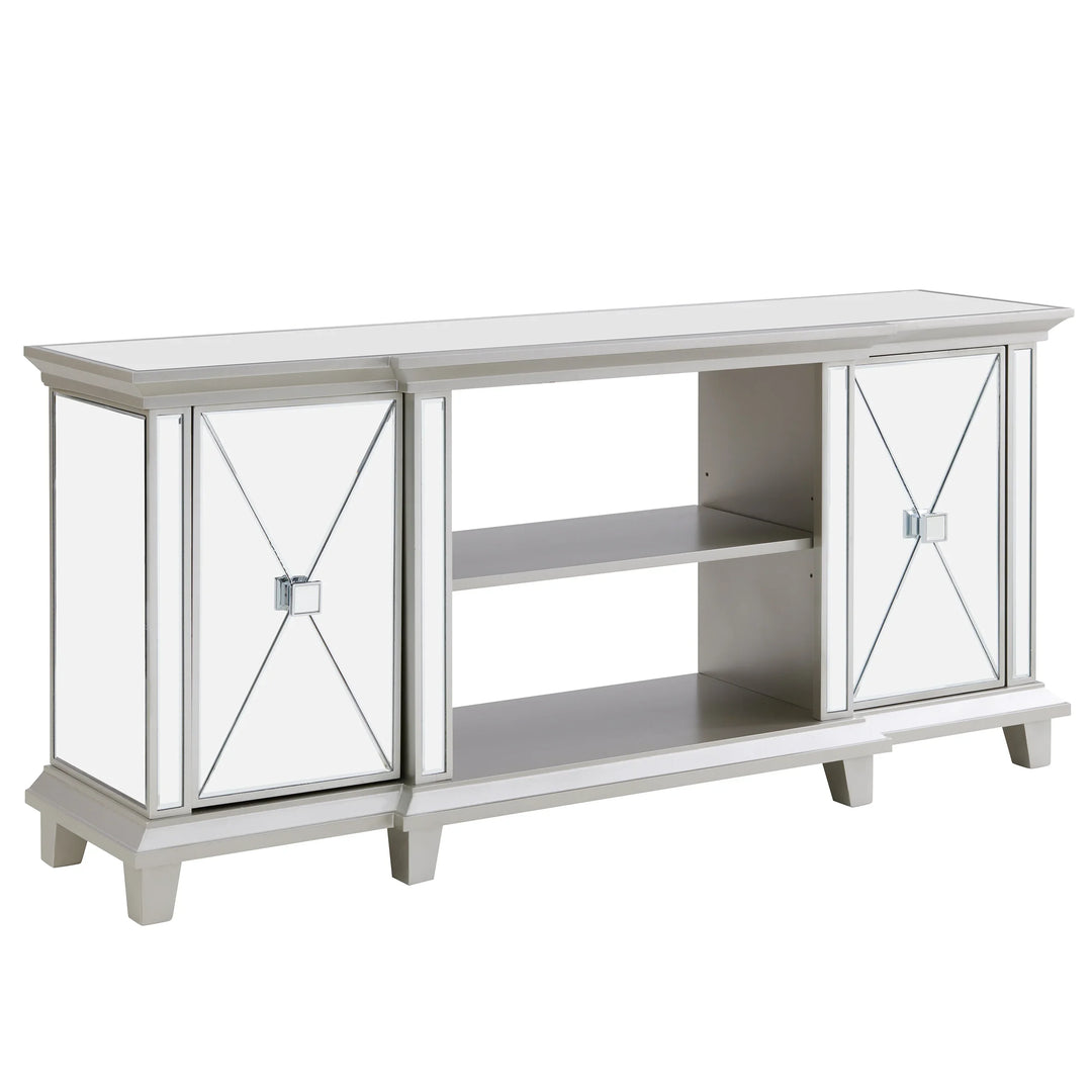 Toppington Mirrored Media Console w/ Storage - Silver - AmericanHomeFurniture