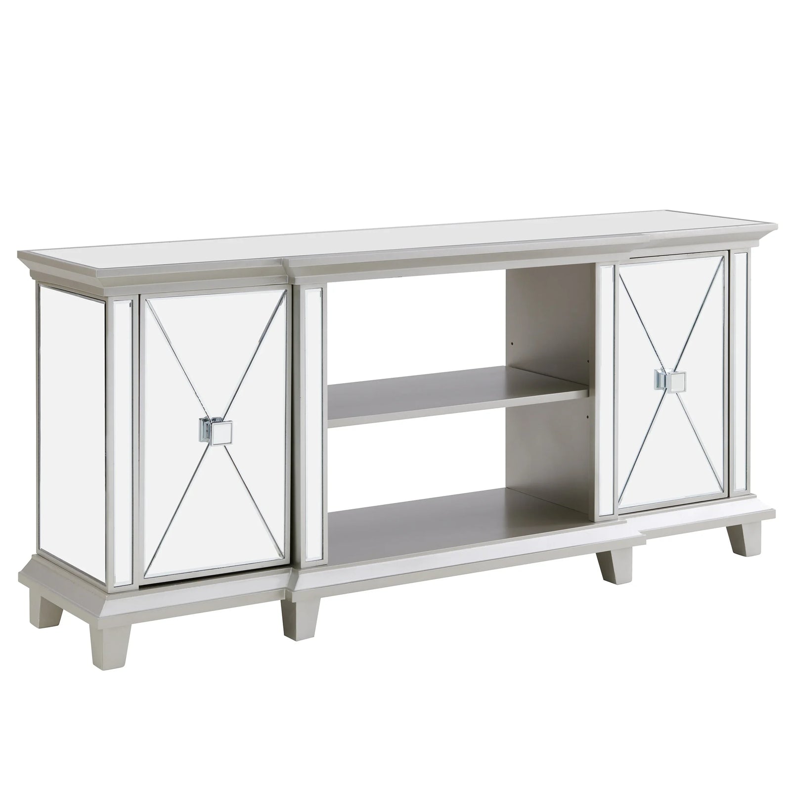 SEI Furniture Toppington Mirrored Media Console w/ Storage - Silver MEDIA + TV STANDS