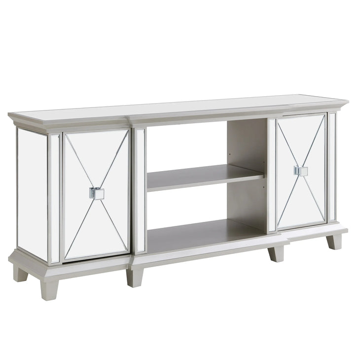 Toppington Mirrored Media Console w/ Storage - Silver - AmericanHomeFurniture