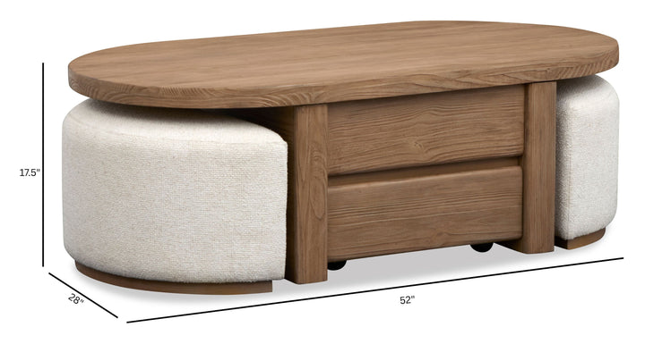 Hayden Golden Oat Lift Top Storage Cocktail Table With Casters & 2 Uph.Stools - T6348-50