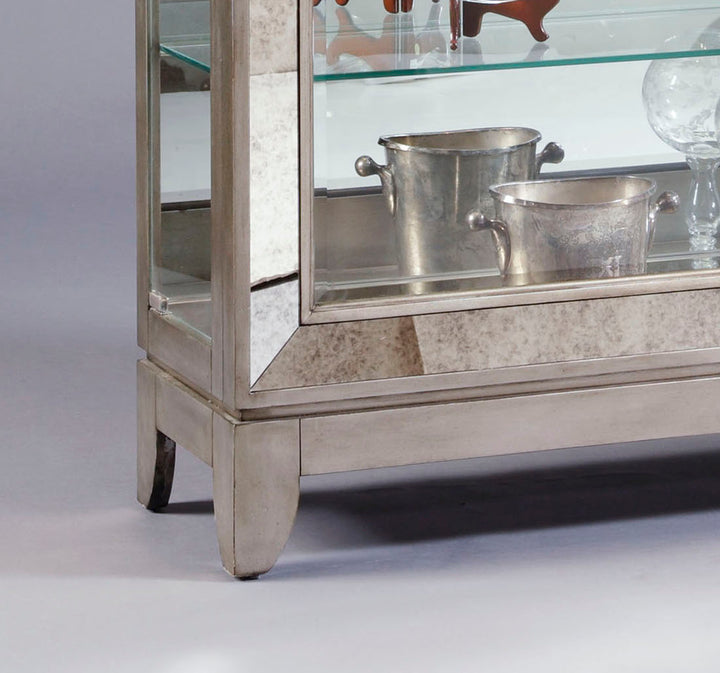 Curios Aged Silver Antique Style 5 Shelf Mirrored Curio Cabinet - 21384