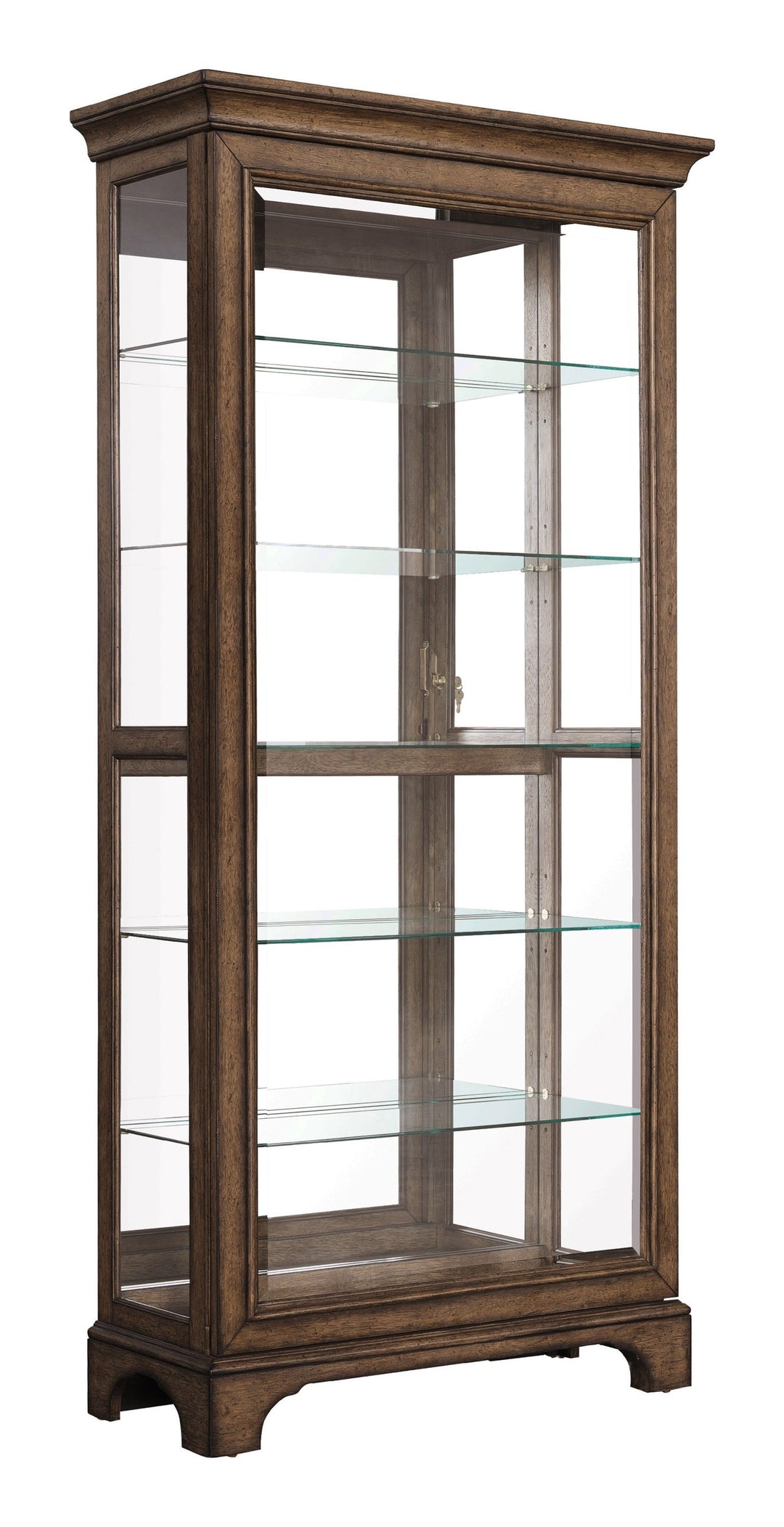 Accents Rich Brown Soft Chestnut Glass Shelves And Led Light Sliding Door Curio - P021768
