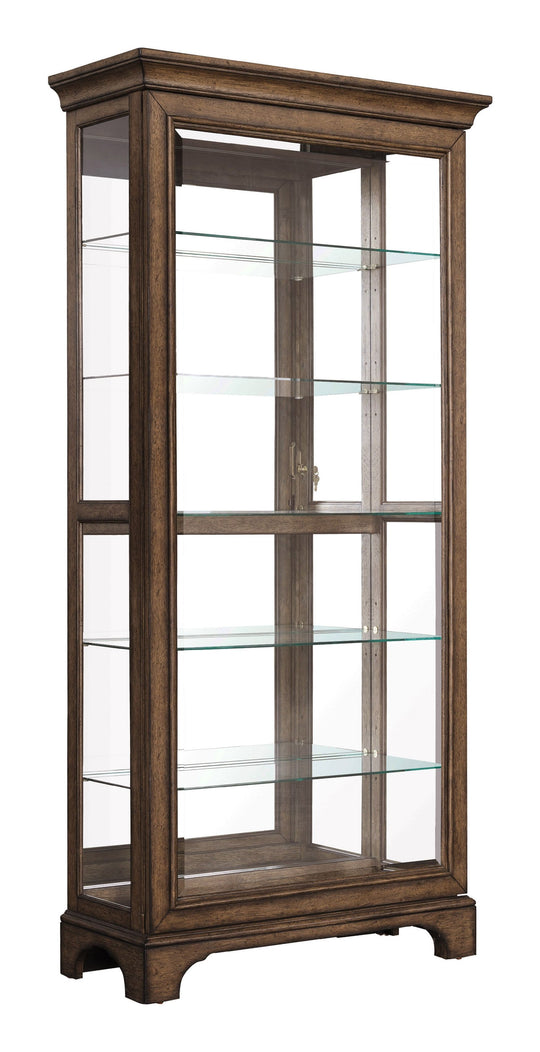 Accents Rich Brown Soft Chestnut Glass Shelves And Led Light Sliding Door Curio - P021768