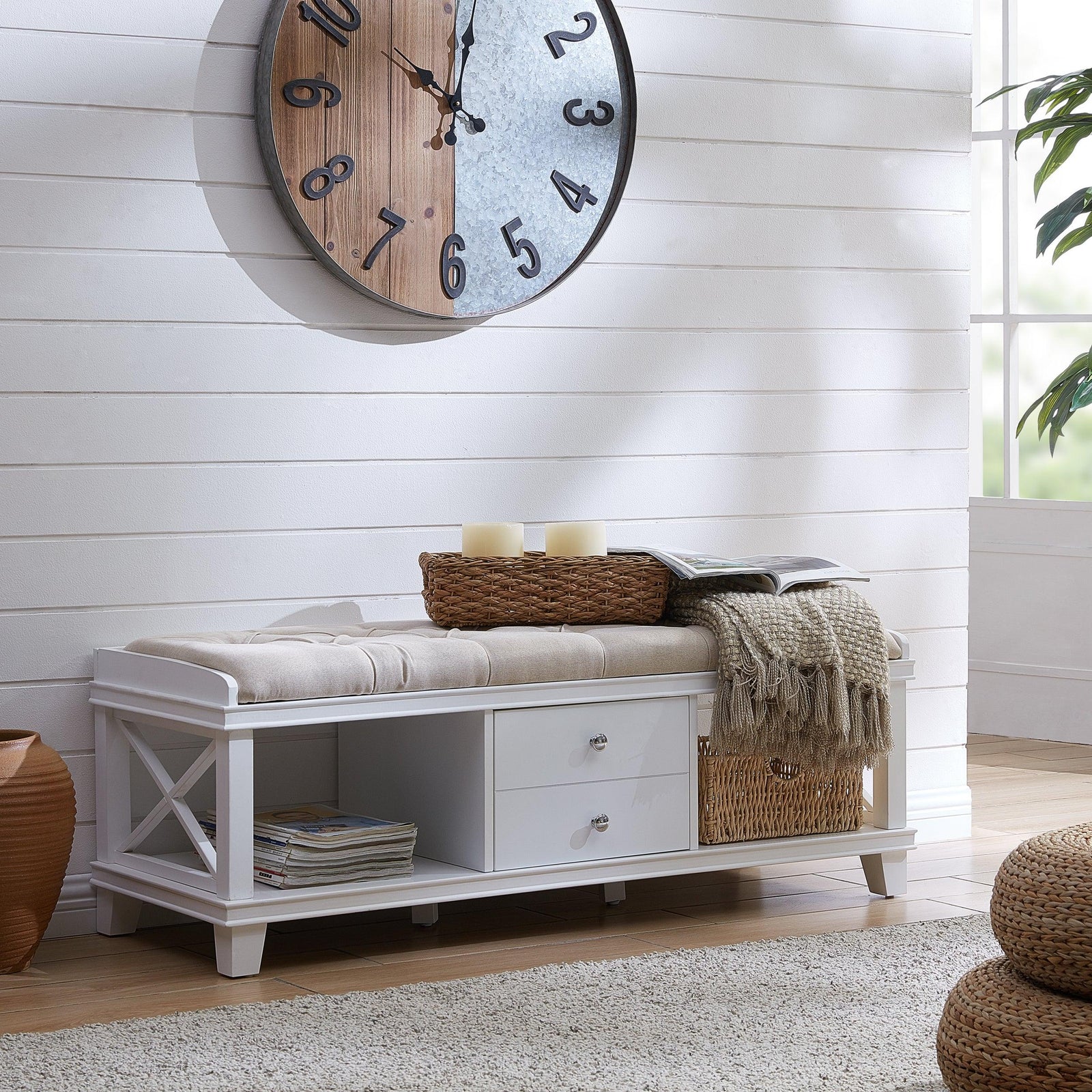 SEI Furniture Wyndcliff White Upholstered Storage Bench BENCHES