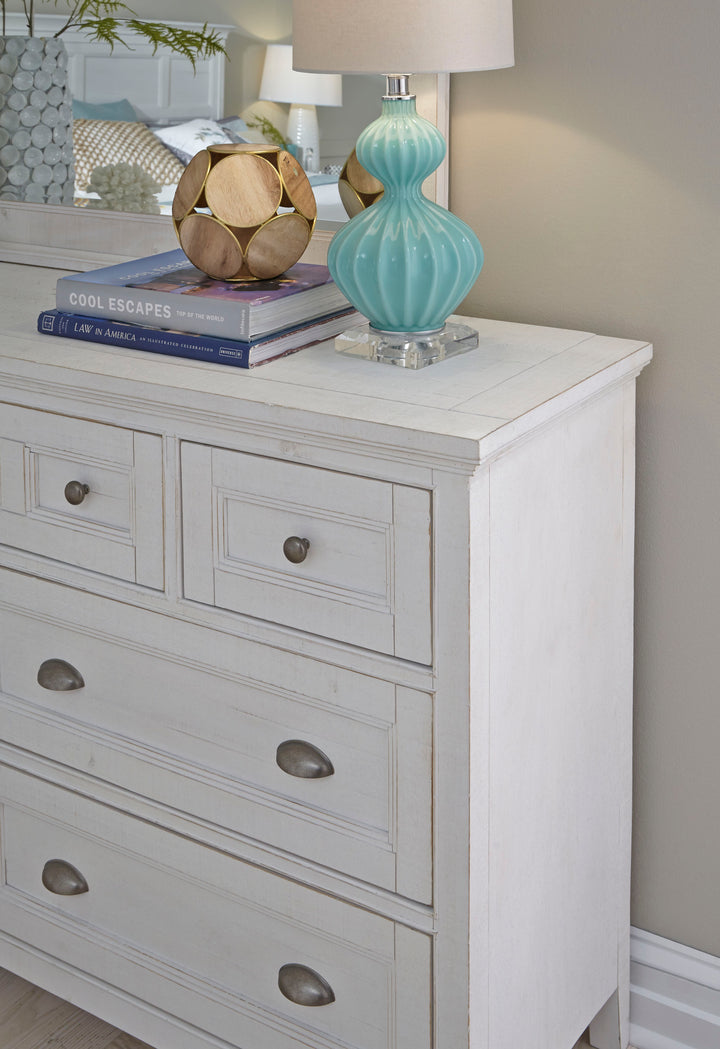 Heron Cove Chalk White And Dovetail Grey 2 Tone Drawer Dresser With Landscape Mirror - B4400-20TT40
