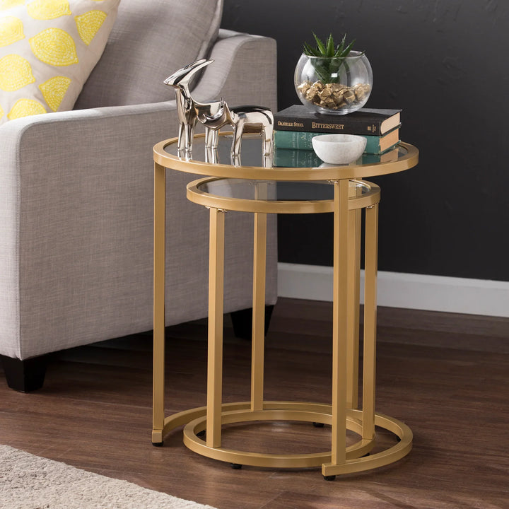 Evelyn Glam Nesting Side Table 2pc Set – Gold - AmericanHomeFurniture