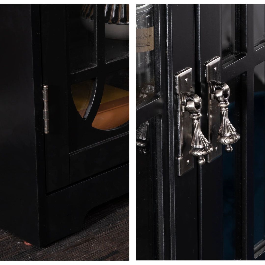 Window Pane Media Cabinet - Black - AmericanHomeFurniture