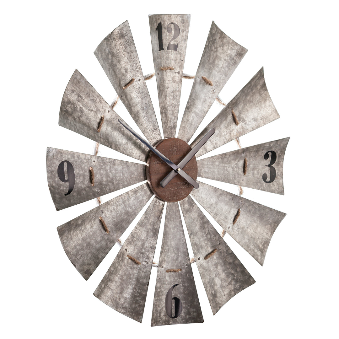 American Home Furniture | SEI Furniture - Brevan Oversized Decorative Windmill Wall Clock - Galvanized Aluminum