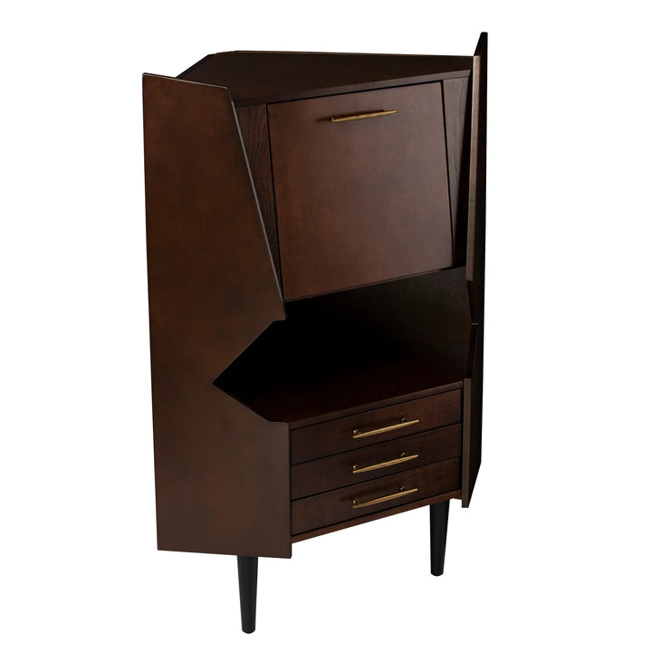Larson Corner Bar Cabinet - Dark Tobacco - AmericanHomeFurniture
