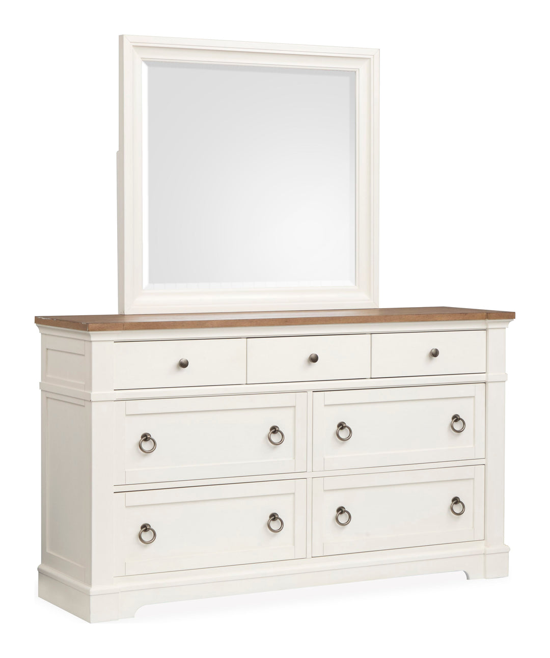 Kingston Whisper White And Cerused Nutmeg Drawer Dresser With Landscape Mirror - B6407-2040