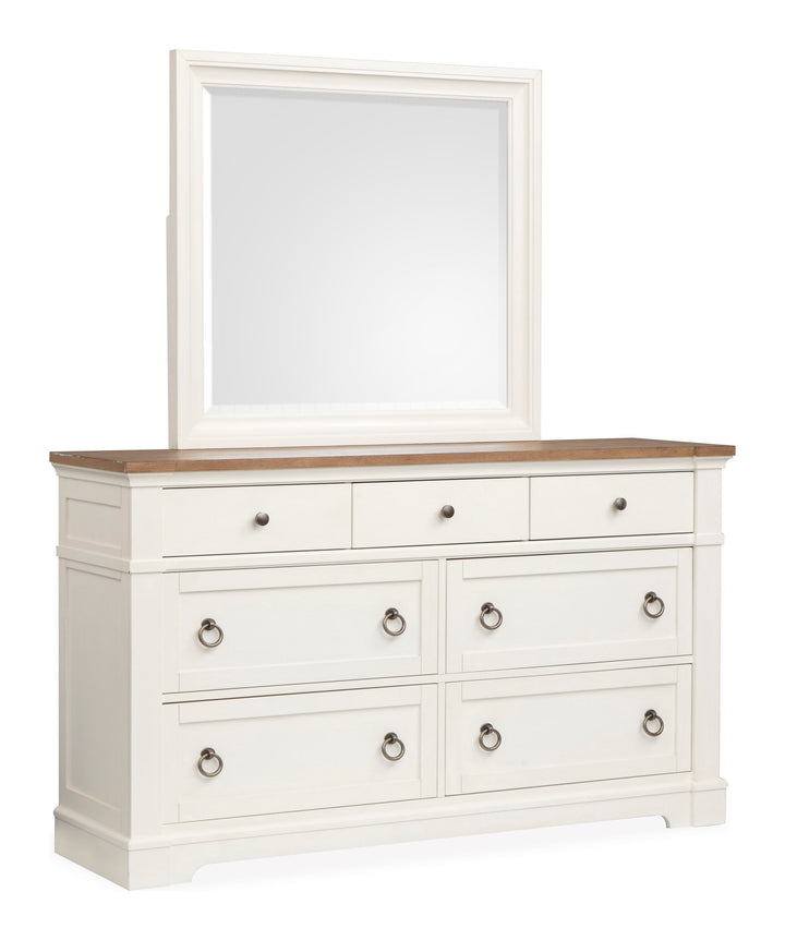 Kingston Whisper White And Cerused Nutmeg Drawer Dresser With Landscape Mirror - B6407-2040