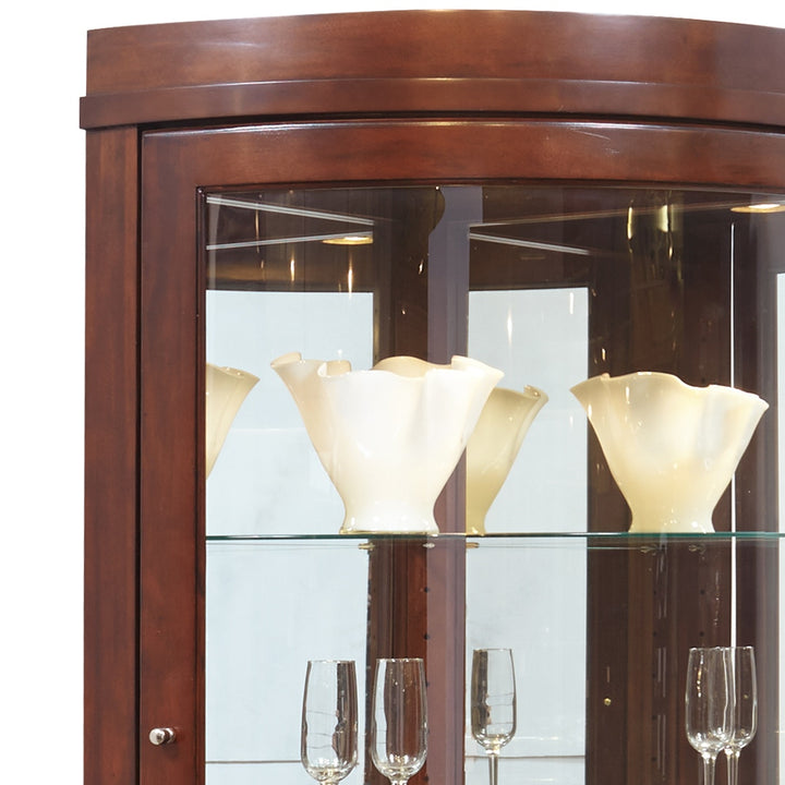 Curios Cherry Brown Curved 5 Shelf Corner Curio Cabinet - 20852