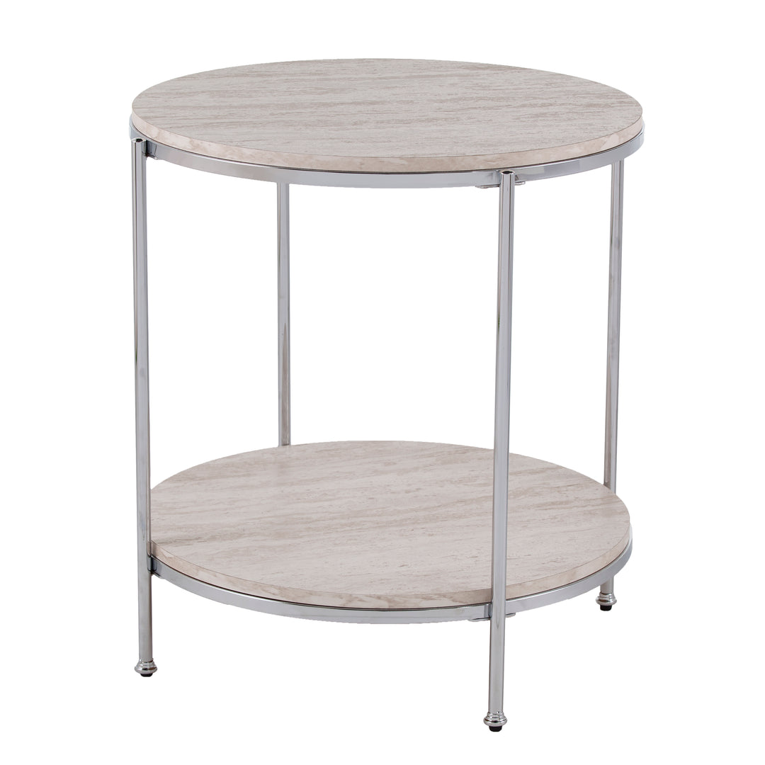 American Home Furniture | SEI Furniture - Silas Round Faux Stone End Table - Chrome