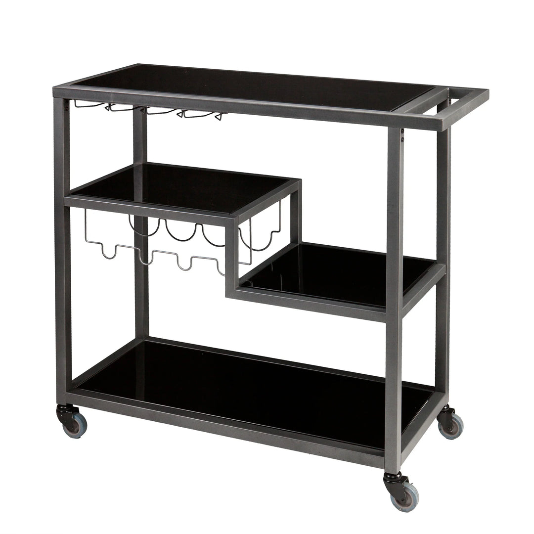 Holly & Martin Zephs Bar Cart - Gunmetal Gray w/ Black Glass - AmericanHomeFurniture