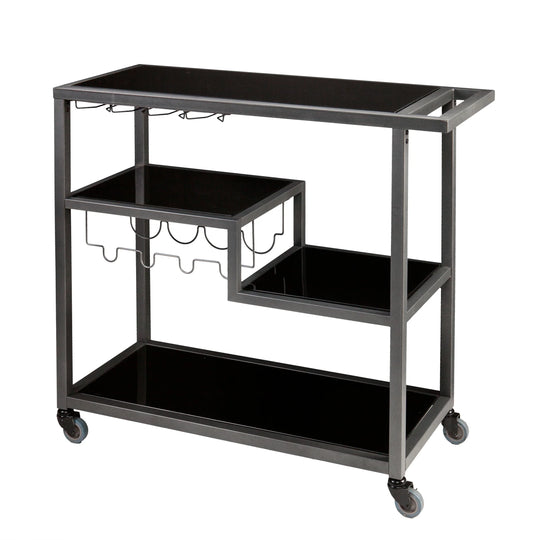 SEI Furniture Holly & Martin Zephs Bar Cart - Gunmetal Gray w/ Black Glass BAR + BAR CARTS