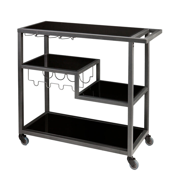 Holly & Martin Zephs Bar Cart - Gunmetal Gray w/ Black Glass - AmericanHomeFurniture