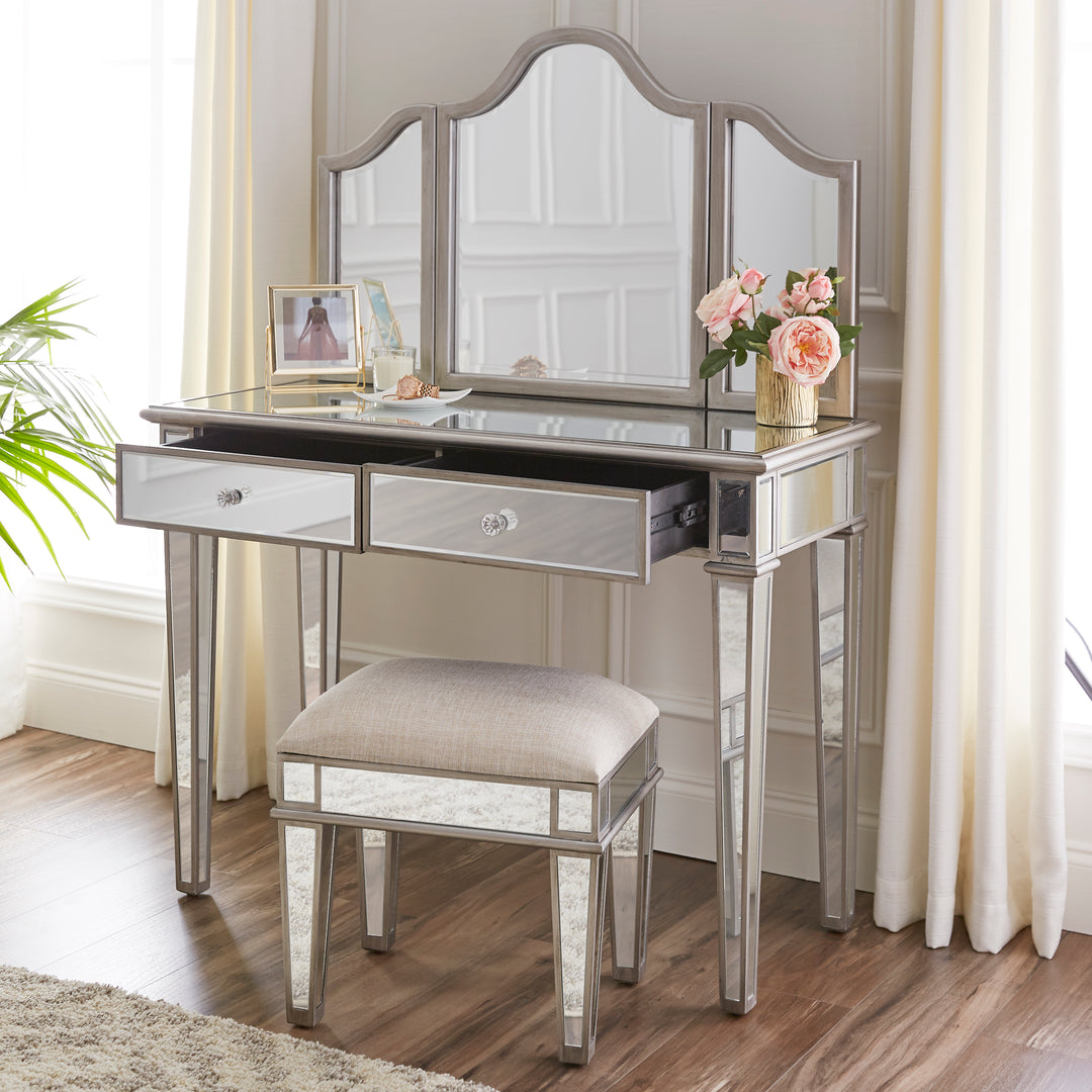 American Home Furniture | SEI Furniture - Kalla Mirrored Vanity Set w/ Storage – 2pc
