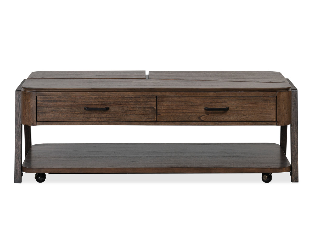 Hallie Milk Chocolate And Dark Chocolate Lift Top Storage Cocktail Table With Casters - T6355-50