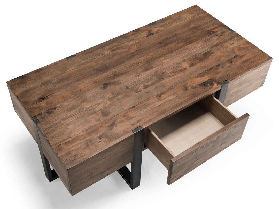 Prescott Rustic Honey And Distressed Iron Condo Rectangular Cocktail Table - T4344-44