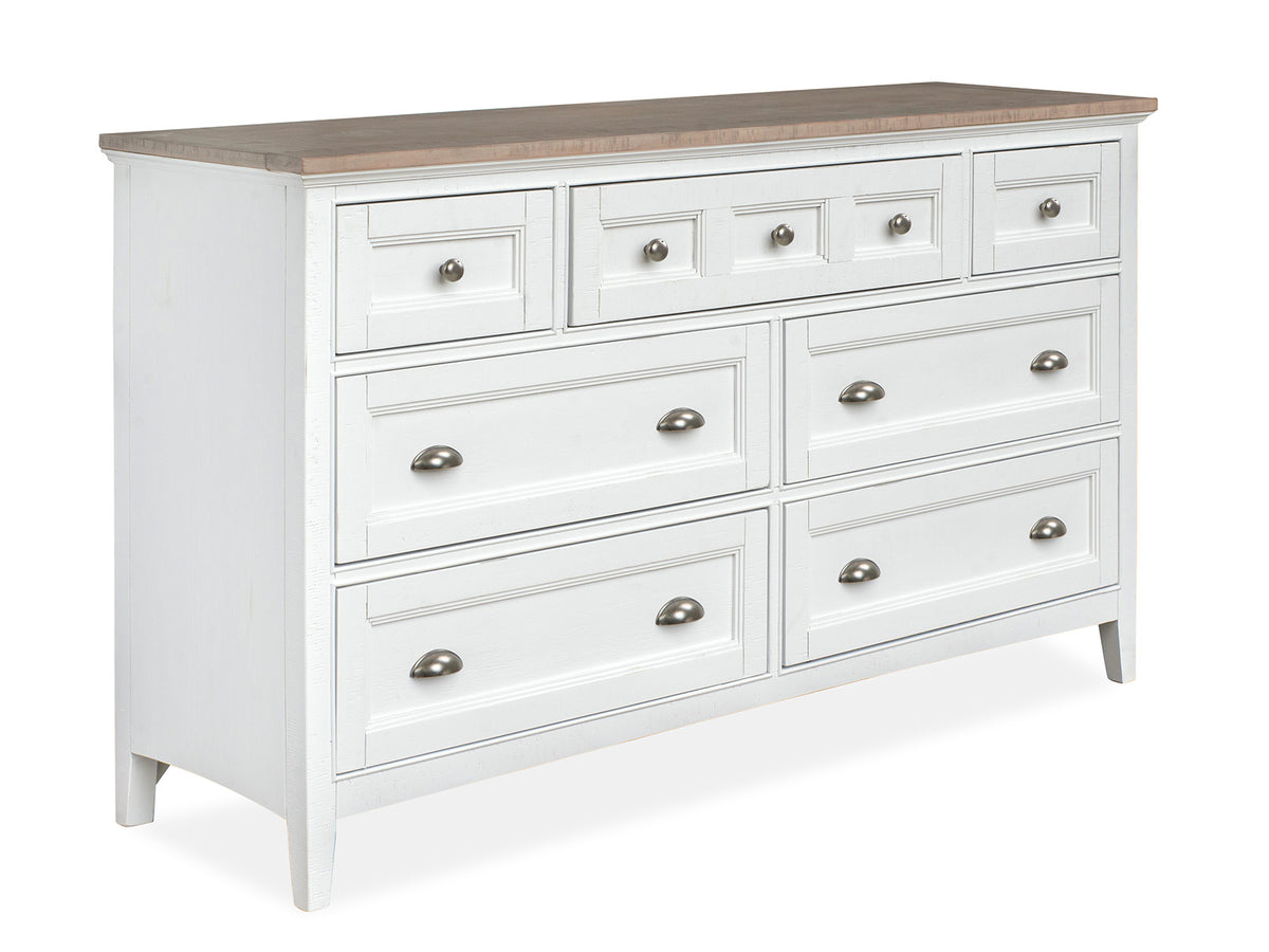 Heron Cove Chalk White And Dovetail Grey 2 Tone Drawer Dresser With Landscape Mirror - B4400-20TT40