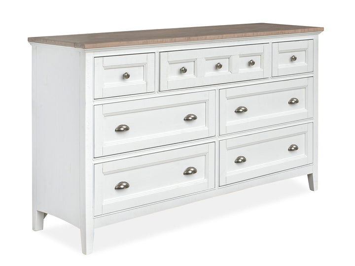 Heron Cove Chalk White And Dovetail Grey 2 Tone Drawer Dresser With Landscape Mirror - B4400-20TT40