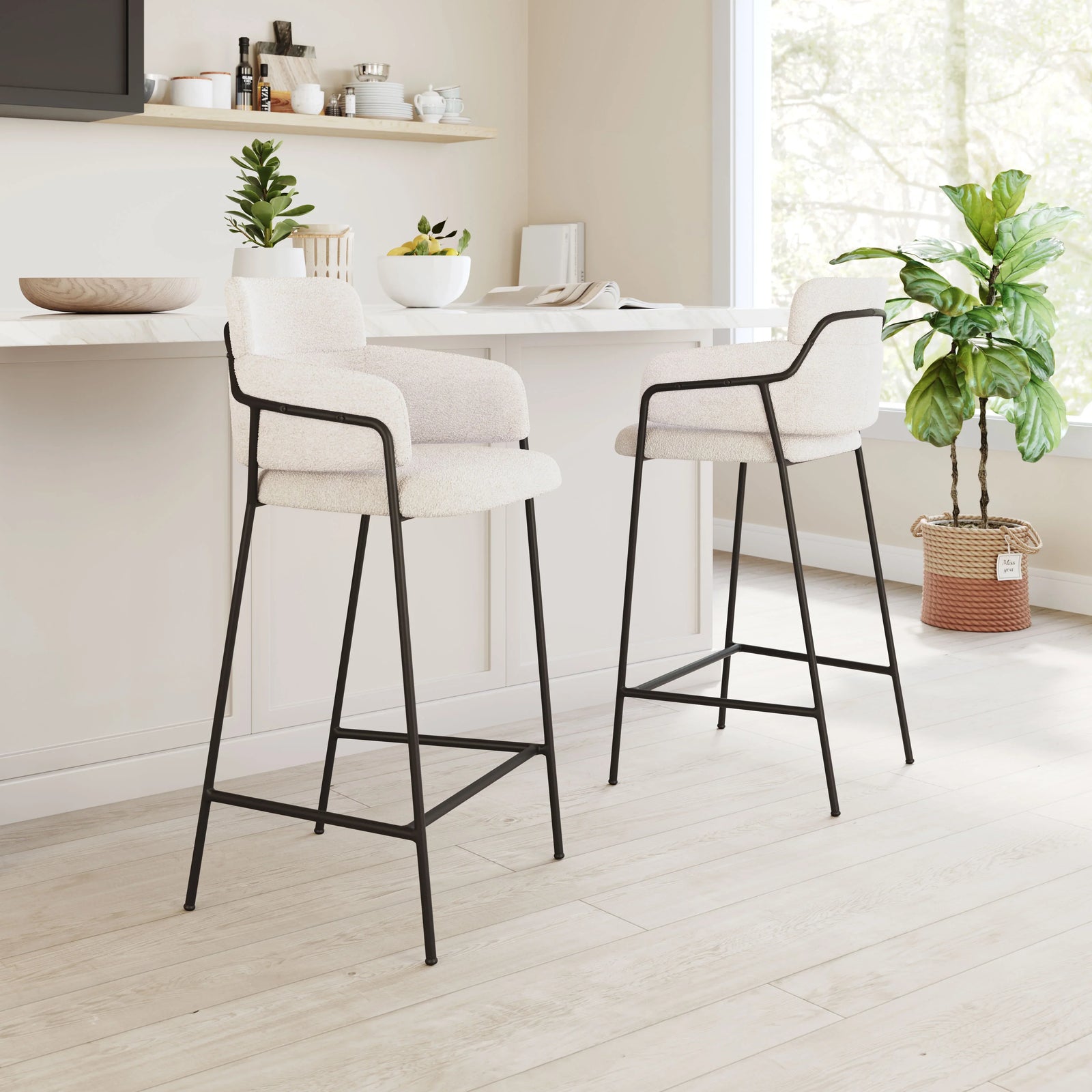 Zuo Marcel Barstool (Set of 2) Cream BAR STOOLS + COUNTER STOOLS
