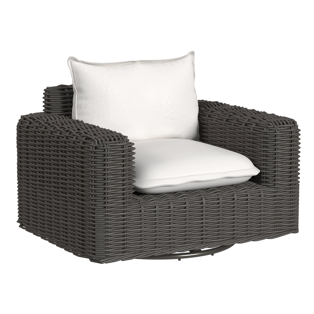 Cabo Oversized Swivel Club Chair in Soothe Pearl w/ Flange Welt
