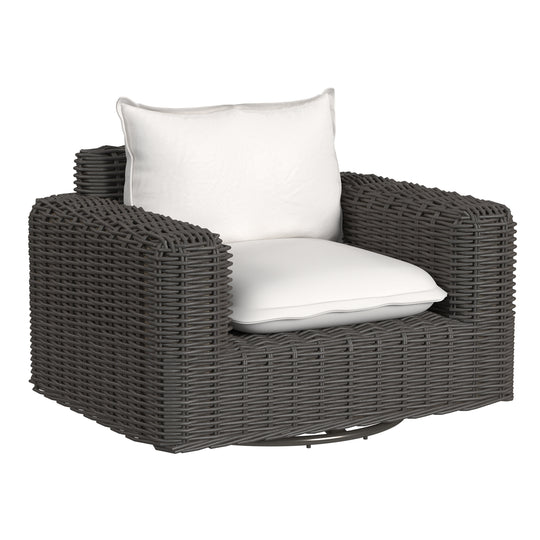 Cabo Oversized Swivel Club Chair in Soothe Pearl w/ Flange Welt