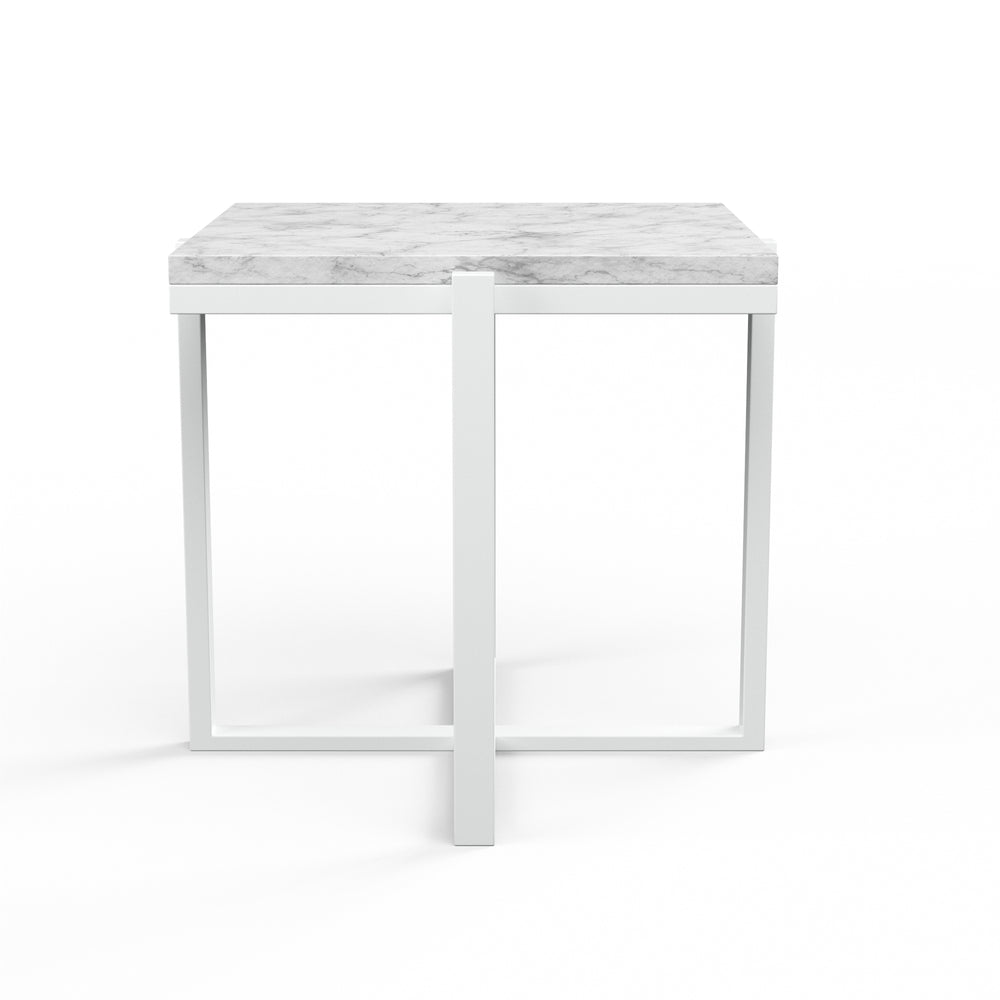 American Home Furniture | Sunset West - Square End Table, Frost Finish with Carrara Marble Top