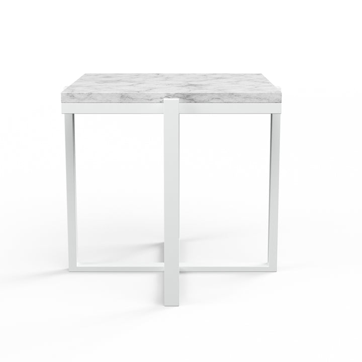 American Home Furniture | Sunset West - Square End Table, Frost Finish with Carrara Marble Top