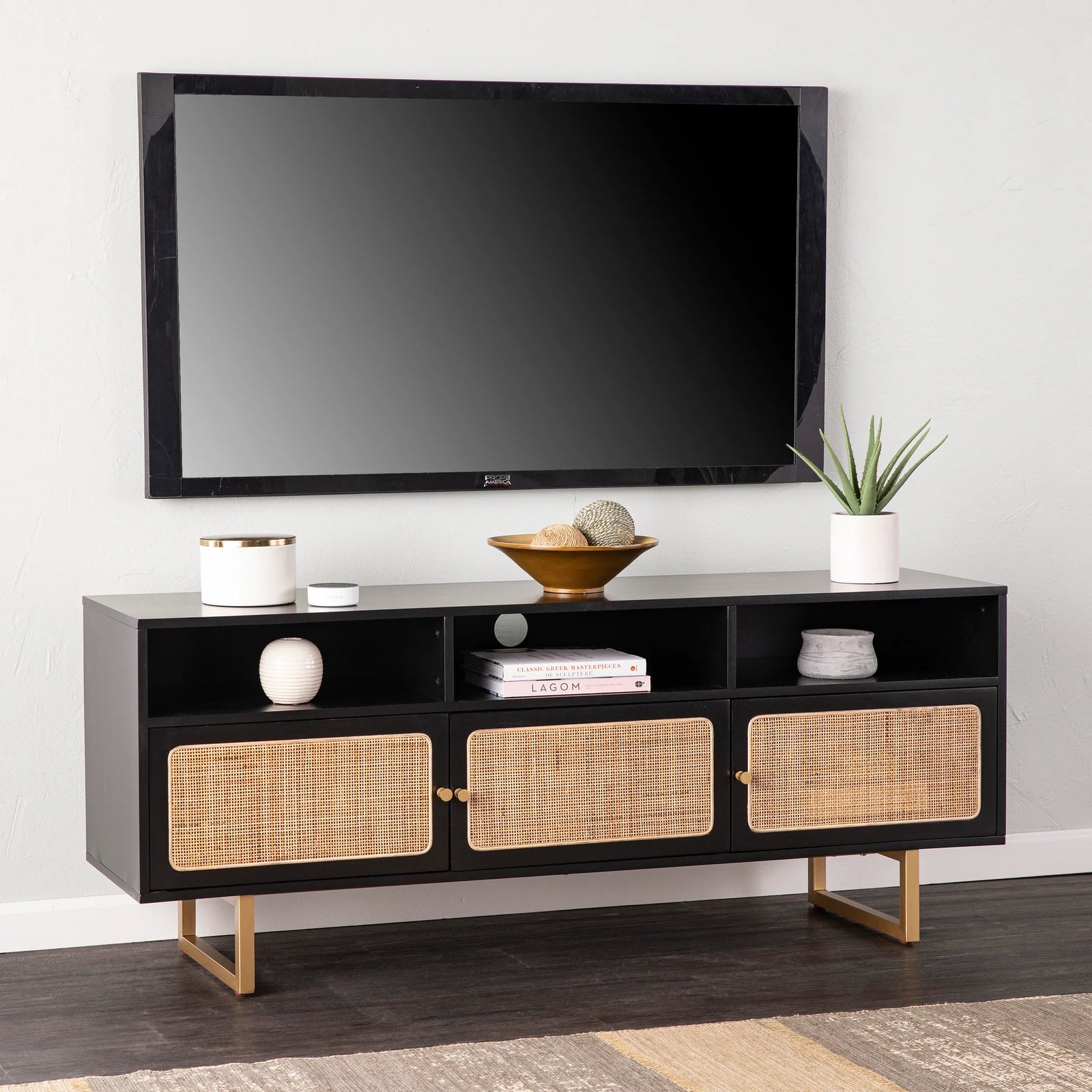 SEI Furniture Mursley Media Cabinet w/ Storage - Black MEDIA + TV STANDS