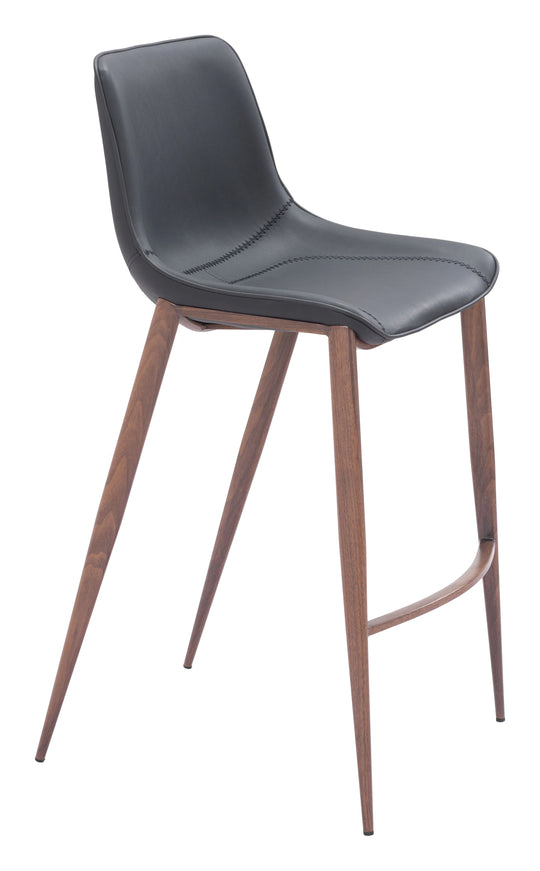 Zuo Magnus Barstool (Set of 2) Black & Walnut BAR STOOLS + COUNTER STOOLS