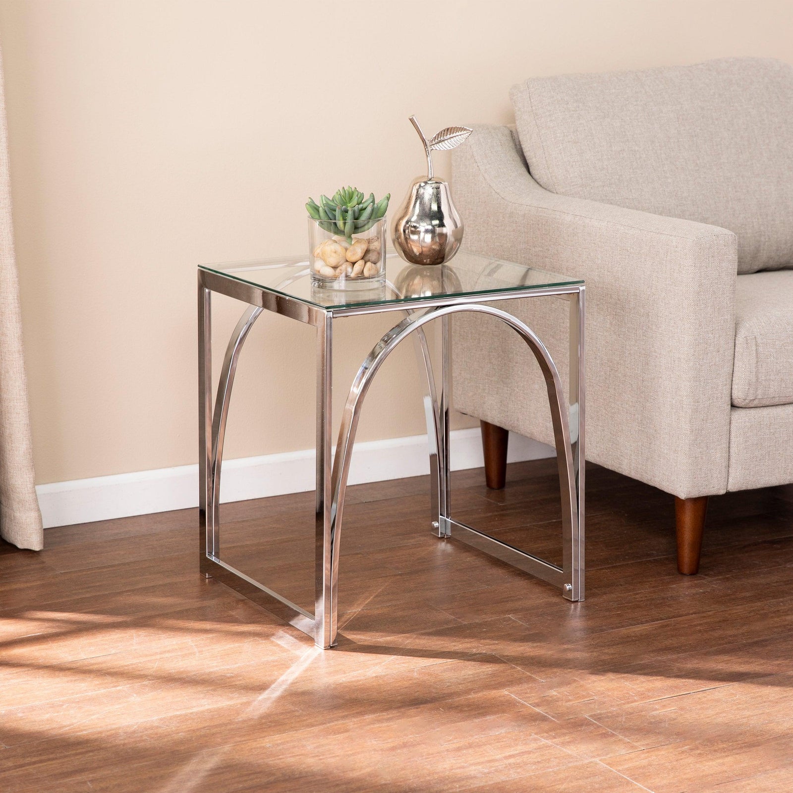 SEI Furniture Stevenly Square Glass-Top End Table ACCENT TABLES