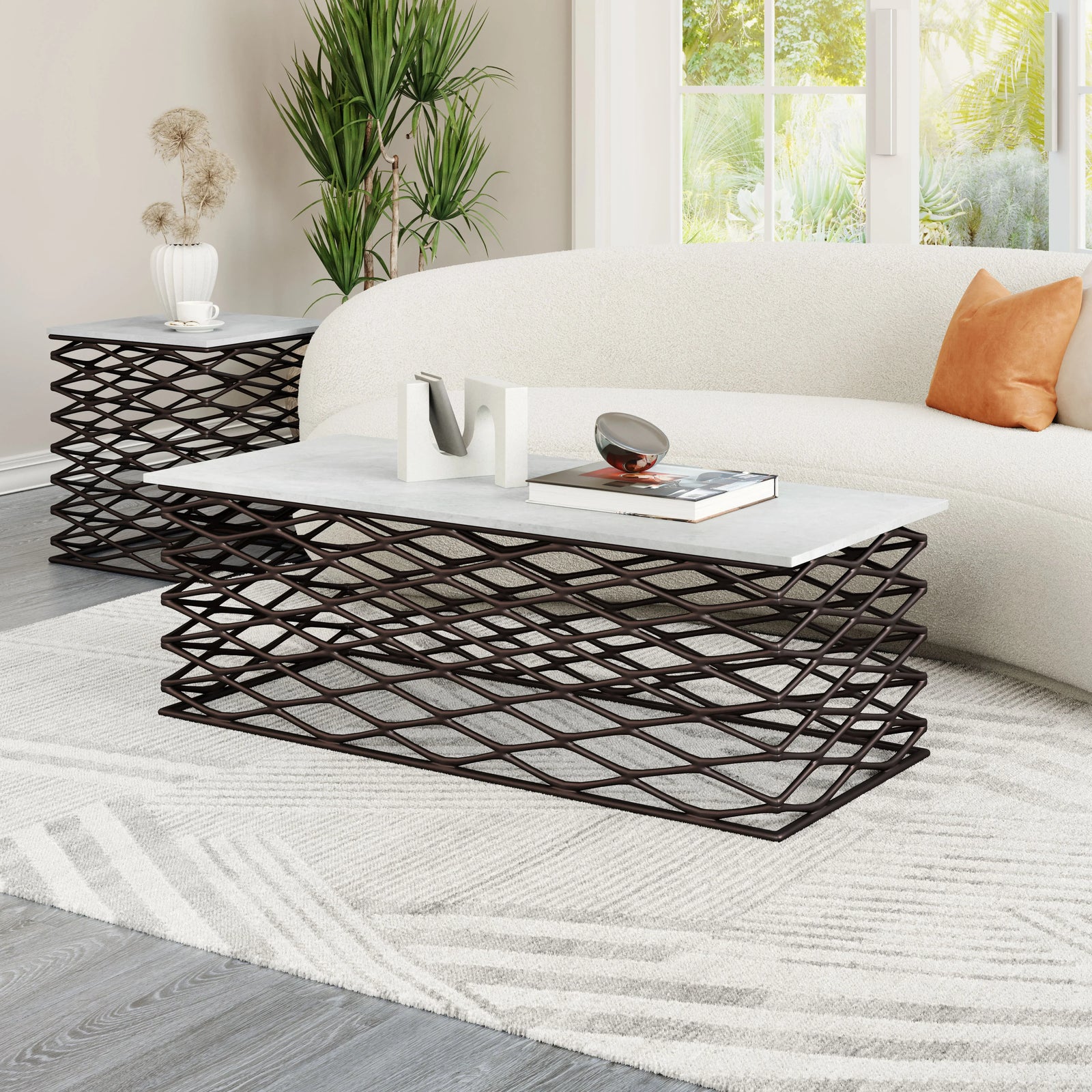 Zuo Duchess Coffee Table White & Antique Bronze COFFEE TABLES