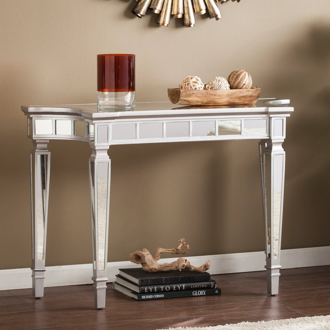 Glenview Glam Mirrored Console Table - Matte Silver - AmericanHomeFurniture