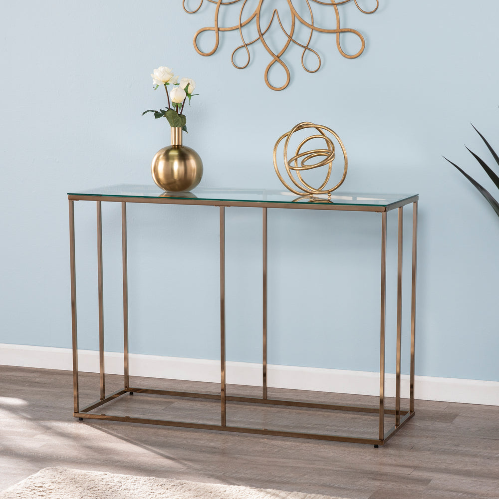 American Home Furniture | SEI Furniture - Nicholance Contemporary Glass-Top Console Table