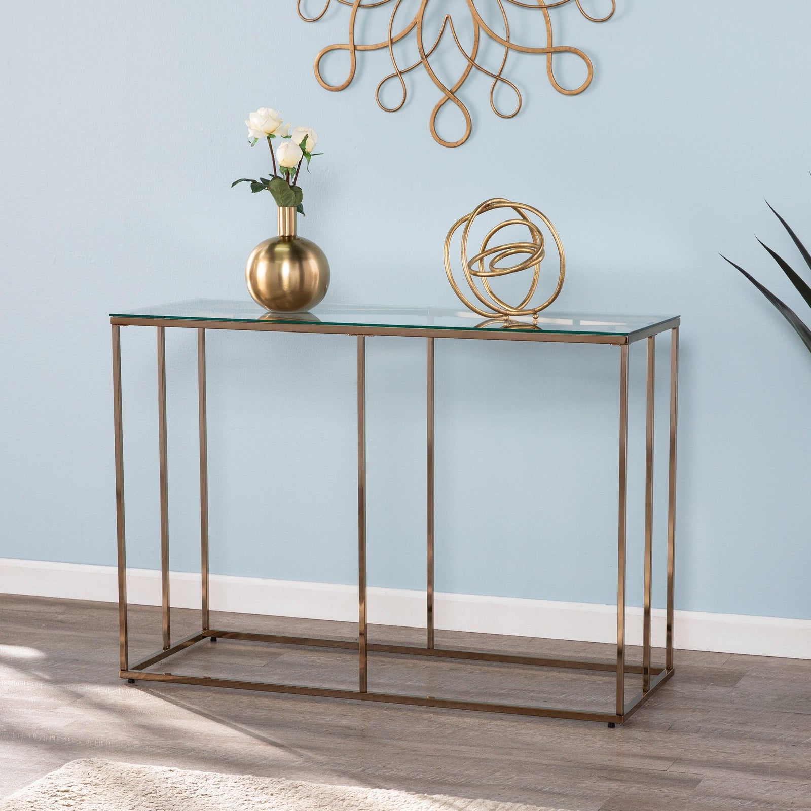 SEI Furniture Nicholance Contemporary Glass-Top Console Table CONSOLE TABLES
