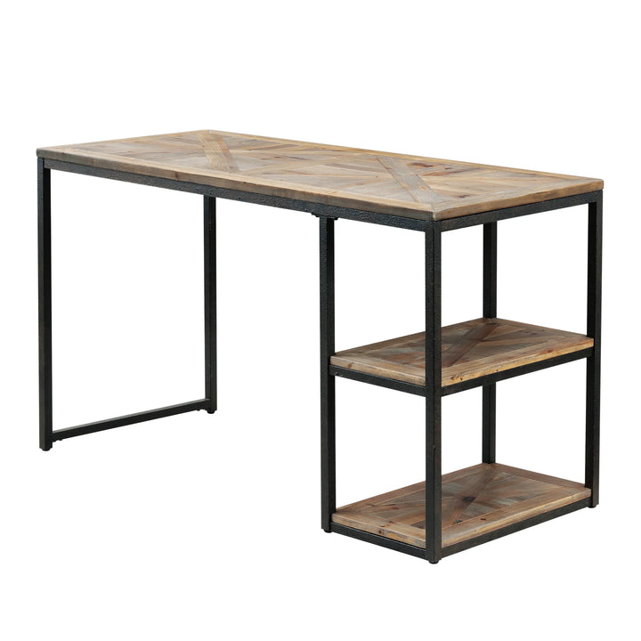 Garviston Reclaimed Wood Writing Desk - Industrial Style - Rustic Black w/ Distressed Fir - AmericanHomeFurniture