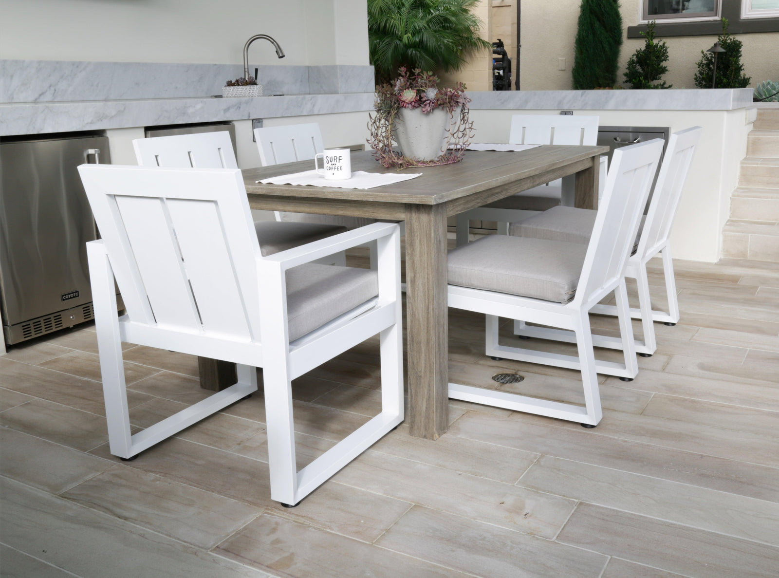 American Home Furniture | Sunset West - Newport Armless Dining Chair in Cast Silver, No Welt