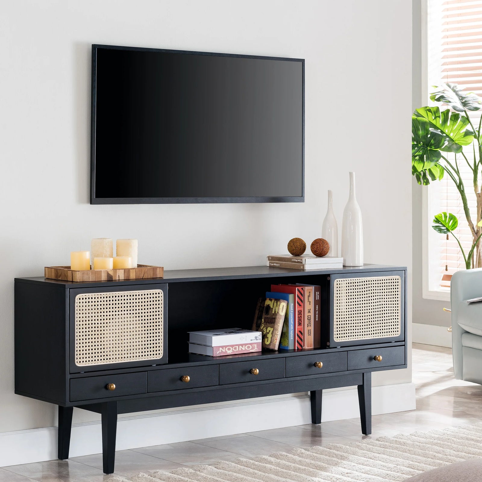 SEI Furniture Holly & Martin Simms Midcentury Modern Media Console - Black MEDIA + TV STANDS