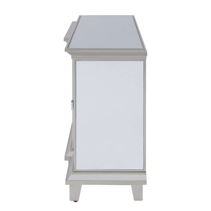 Toppington Mirrored Media Console w/ Storage - Silver - AmericanHomeFurniture