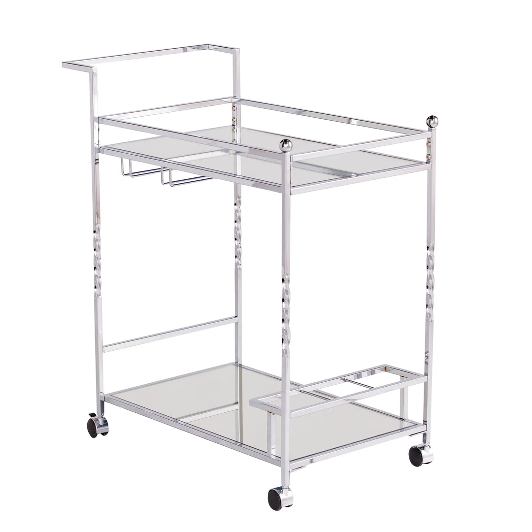 Ivers Metal Mirrored Bar Cart - Chrome - AmericanHomeFurniture