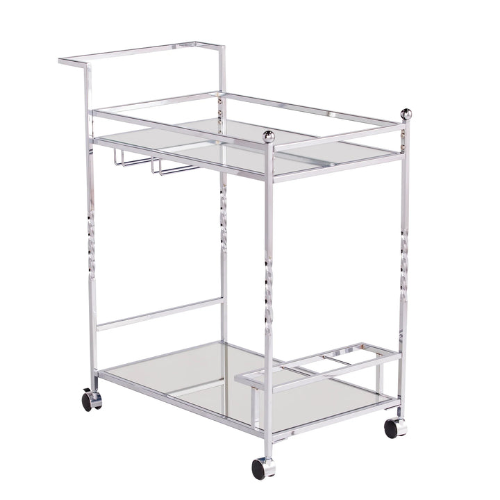 Ivers Metal Mirrored Bar Cart - Chrome - AmericanHomeFurniture