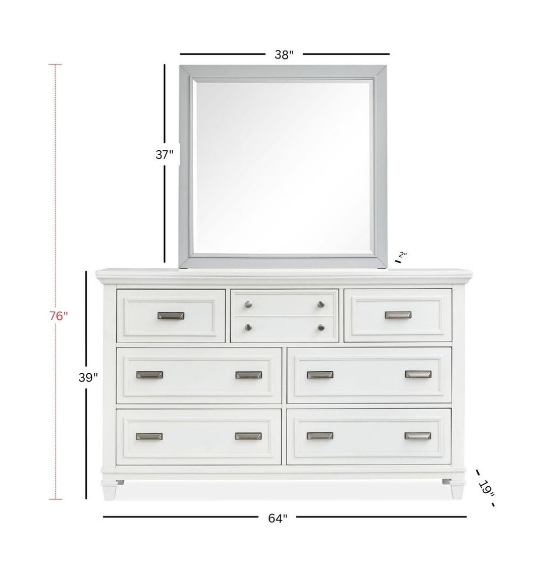 Charleston White Dove And Harbor Gray White Drawer Dresser With Grey Landscape Mirror - B5611-20WH40GY