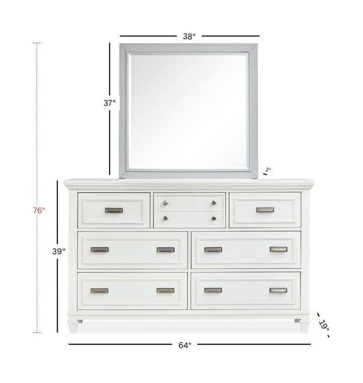 Charleston White Dove And Harbor Gray White Drawer Dresser With Grey Landscape Mirror - B5611-20WH40GY