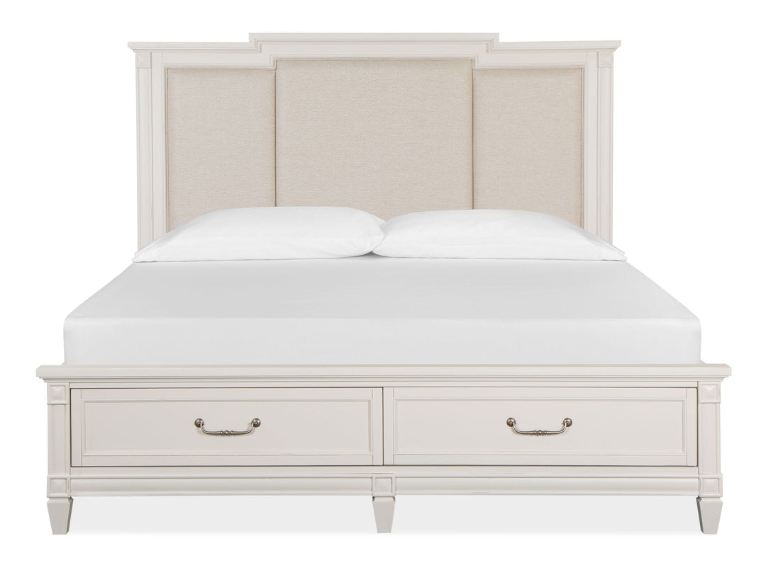 Willowbrook Egg Shell White Panel Upholstered Storage Bed
