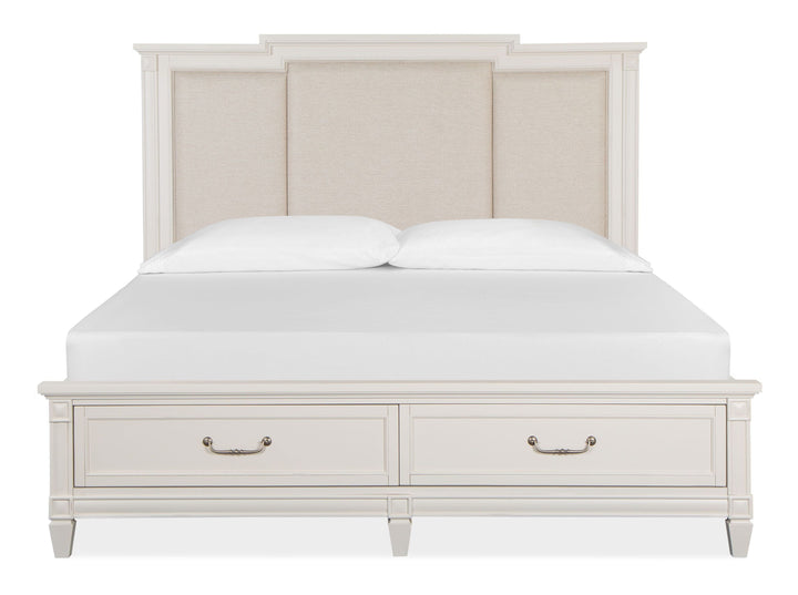 Willowbrook Egg Shell White Panel Upholstered Storage Bed